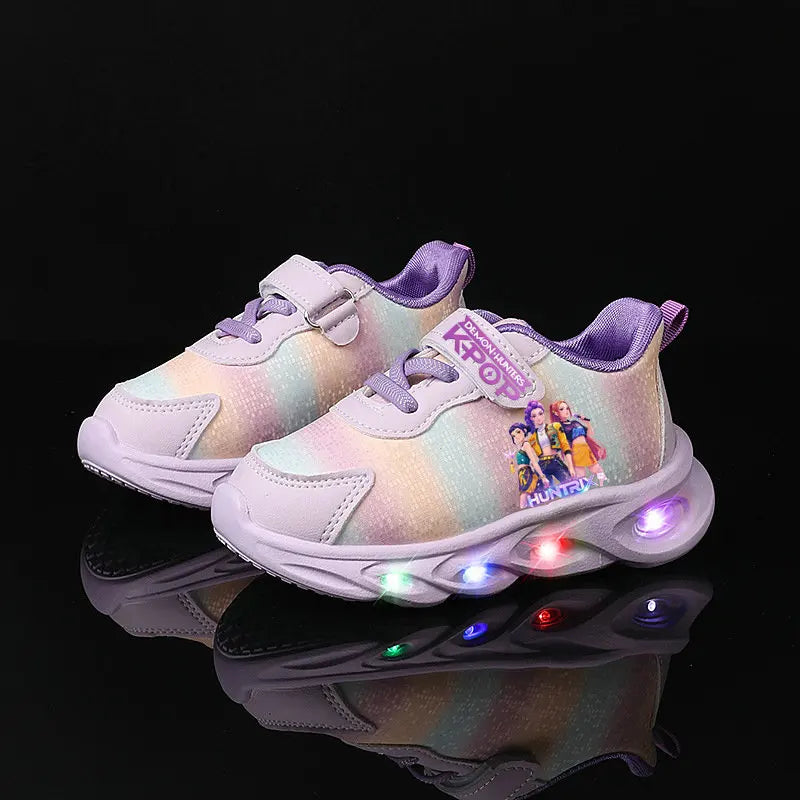 Kpop Demon Hunter Kids LED Light Casual Shoes Boys Cute Cartoon Glowing Sneakers Children Soft Bottom Anti Slip Sports Shoes