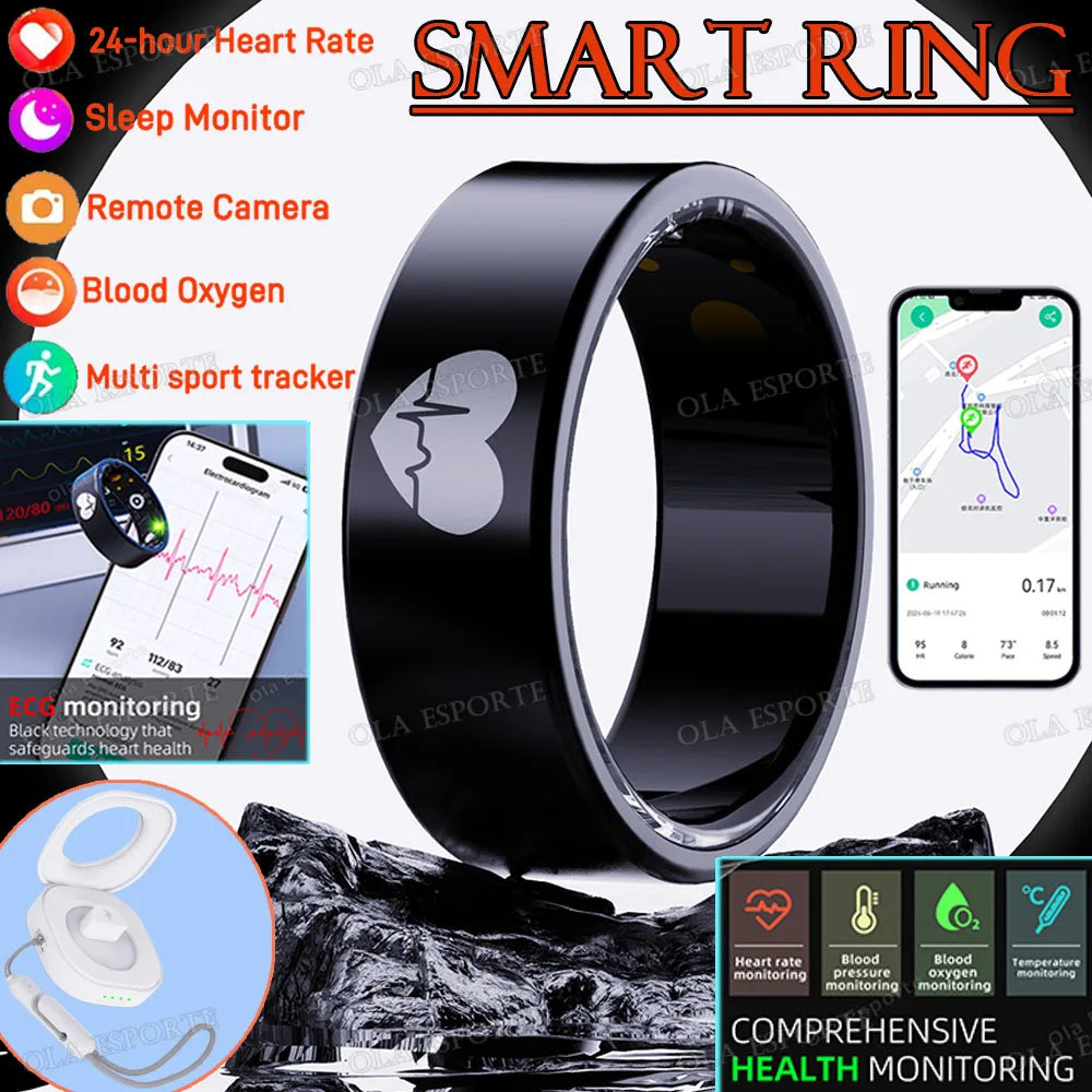 New Smart Ring ECG Detection Blood Pressure,Heart Rate Ring,Body Temperature Monitor Waterproof GPS Tracking Men Women Ring