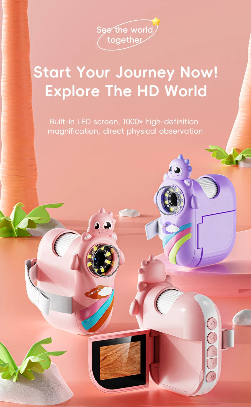 Kids Microscope 8 LED Light 1000x Magnifying Handheld Digital Microscope Adjustable Focus Telescope for Christmas Birthday Gift