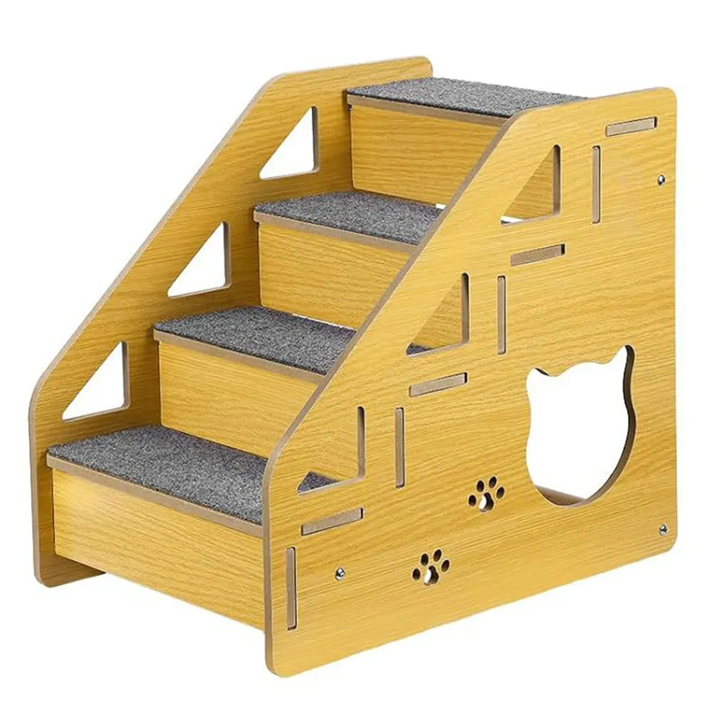4-Step Wooden Pet Stairs Nonslip Carpeted Indoor Pet Steps Dog Stairs Ramp Wooden Pet Ladder for Dogs and Cats for Bed