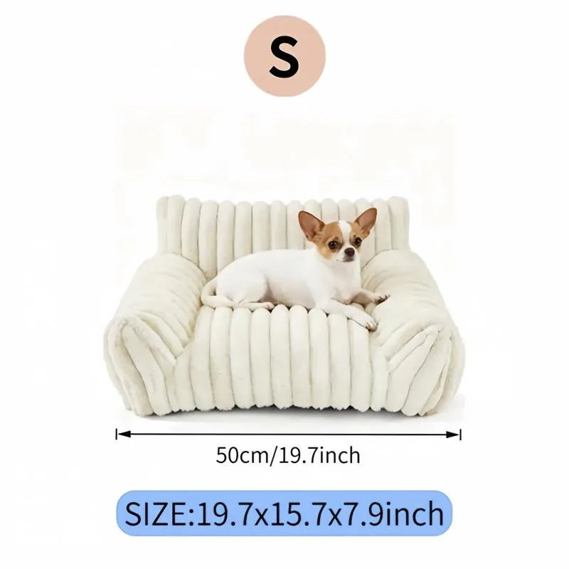 Soft fluffy cat couch by I YAN with plush corduroy fleece, removable washable cover, supportive pet bed for indoor cats