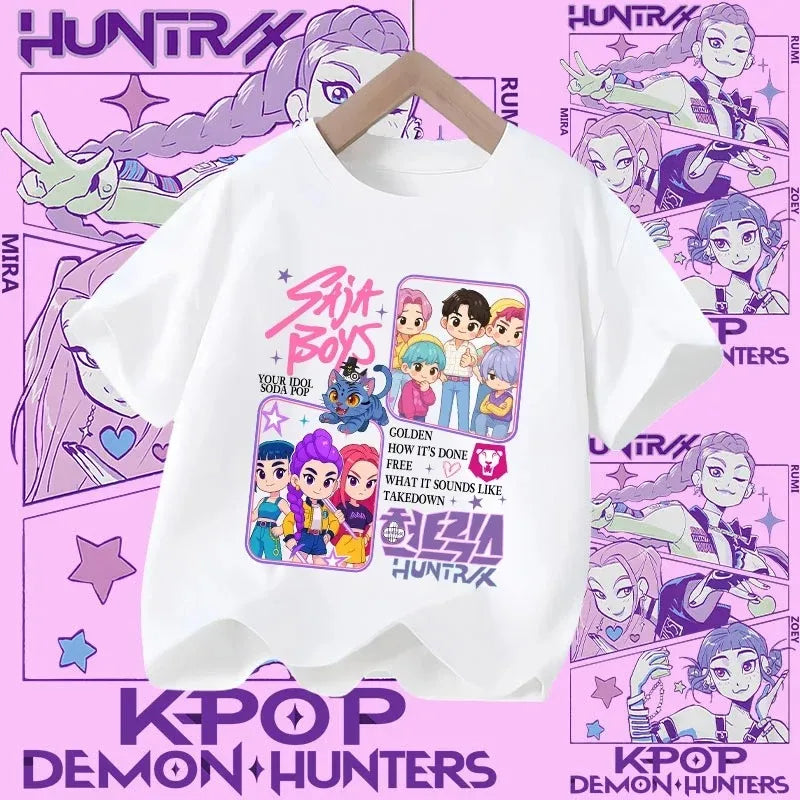 Soft Cotton T-Shirt for Girls  Movie Design Children's Clothing Gifts K-Pop Demon Hunters Fans Fashionable Casual Tops Summer