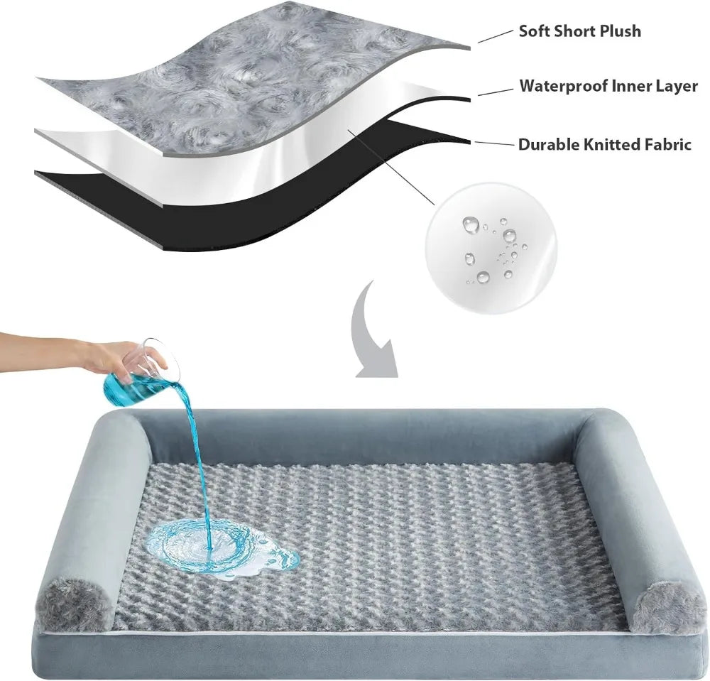 Orthopedic Washable Dog Bed Large, Waterproof Sofa Couch with Removable Cover for Senior Dogs Comfy Sleeping