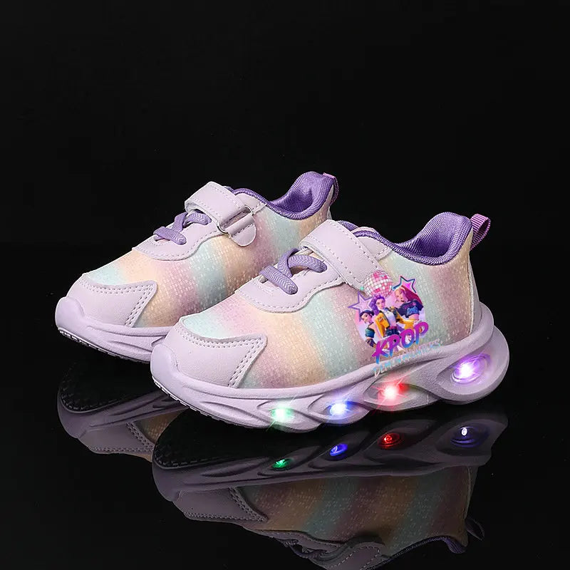 Kpop Demon Hunter Kids LED Light Casual Shoes Boys Cute Cartoon Glowing Sneakers Children Soft Bottom Anti Slip Sports Shoes
