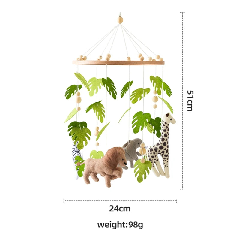 Baby Crib Mobile with Cartoon Felt Forest Animals – Wooden Bed Bell 0-12M - I YAN