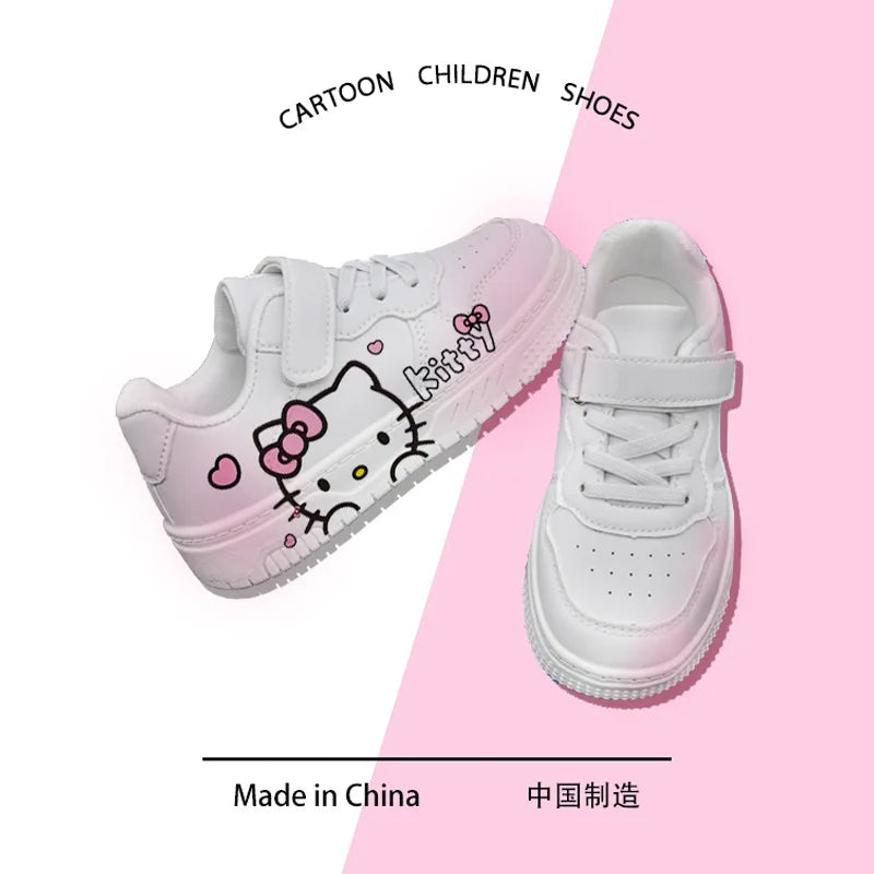 New Hello Kitty Girls Low Top White Sneakers Cute Cartoon Casual Shoes Fashion Canvas Shoes For School Kids Wholesale