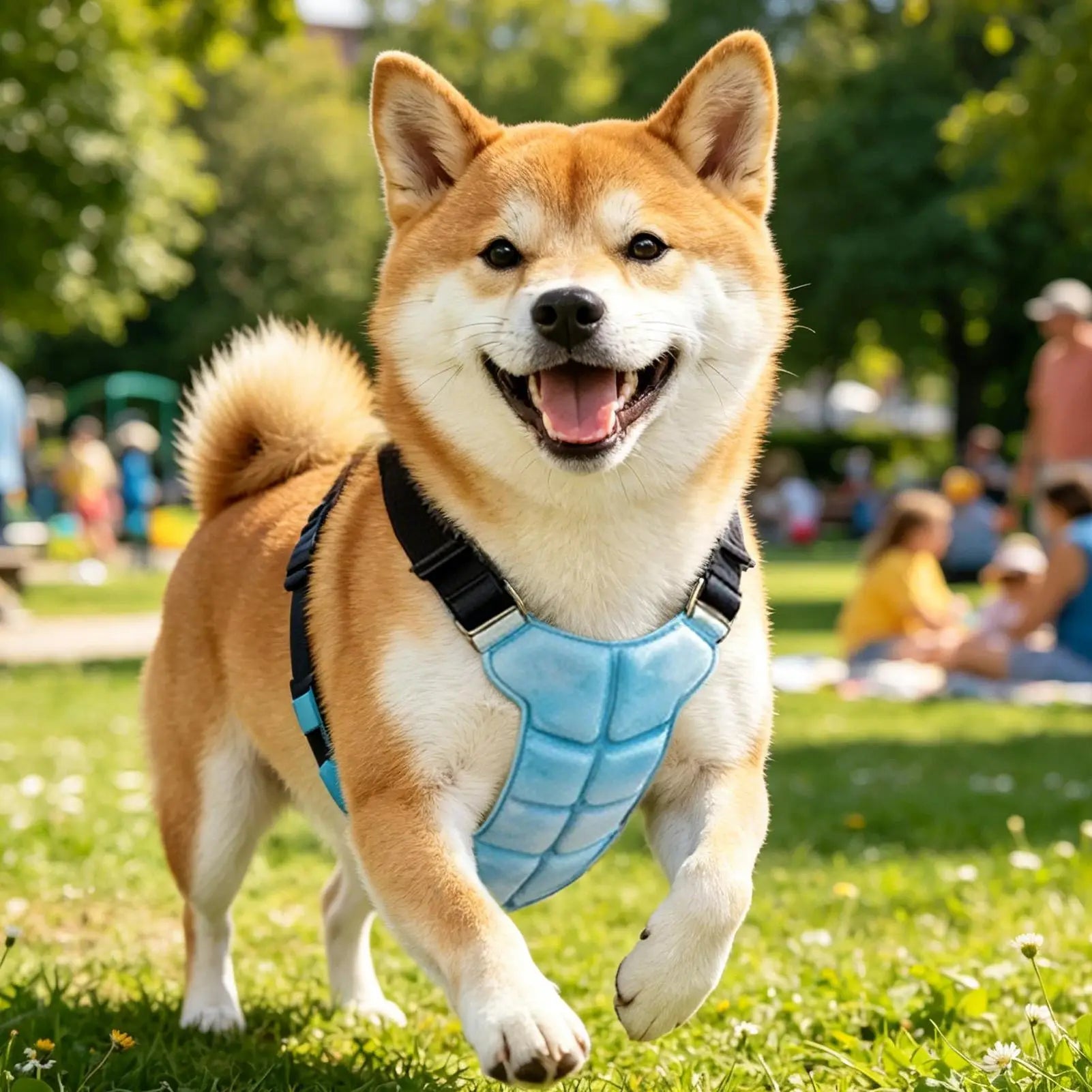 Lightweight I YAN Gel Dog Cooling Vest harness on small dog, designed for heat relief and comfort during warm weather.