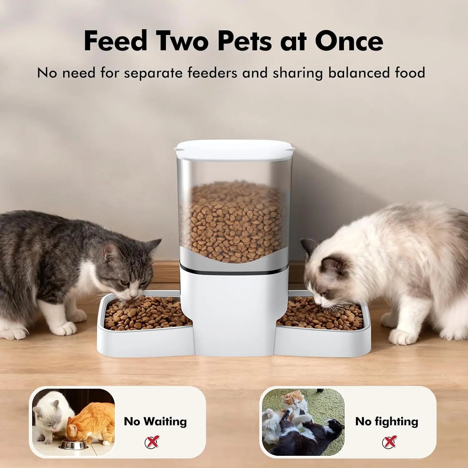 6L 25 Cup WiFi Smart Dual Bowl Auto Feeder for Two Cats, 2 Stainless Bowls APP Timed Feeding 10s Voice Reminder Dual Power Multi Pet