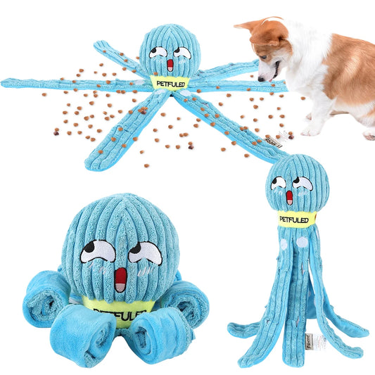 I YAN dog snuffle octopus plush toy, an interactive puzzle and slow feeding chew toy for dogs with soft fabric and multiple hiding spots.