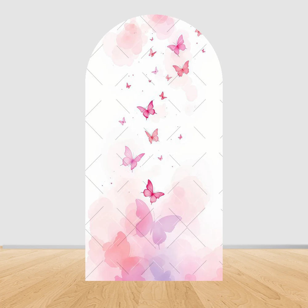Fairy Woodhouse Arch Backdrop Cover Girl Birthday Party Baby Shower Pink Floral Butterfly Arch Background Photography Decoration
