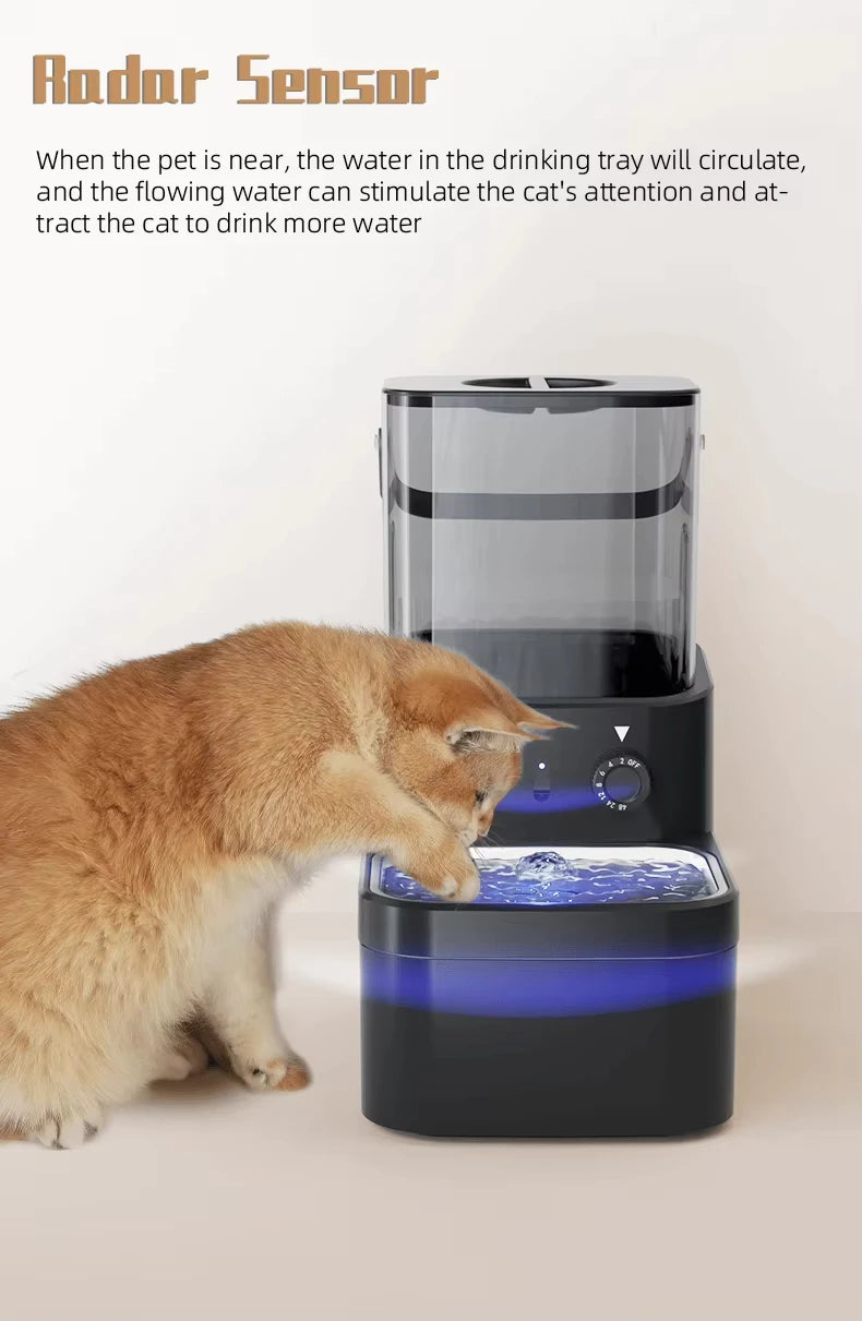 I YAN 3L filterless automatic pet water fountain with stainless steel design, rechargeable, detachable for easy cleaning.