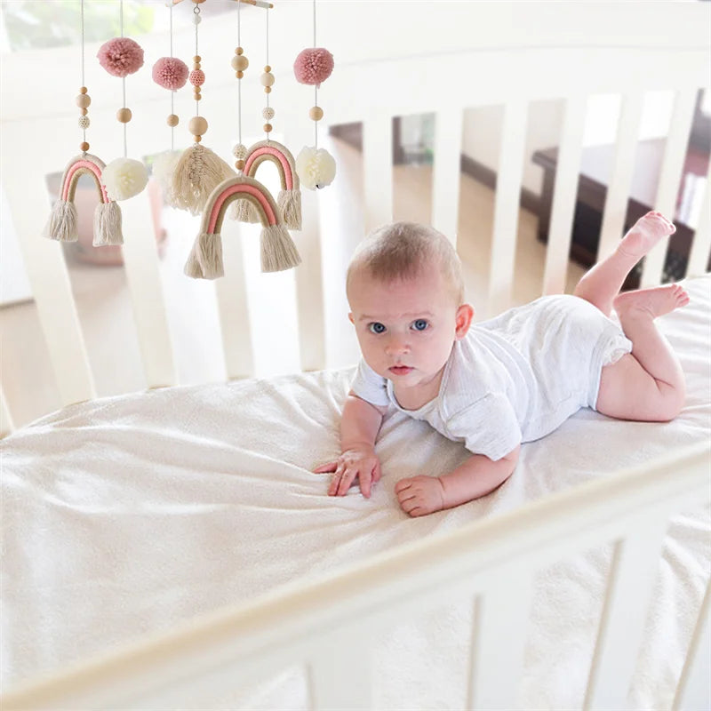 Boho Rainbow Baby Crib Mobile – Wooden Montessori Bed Bell for Newborns - I YAN