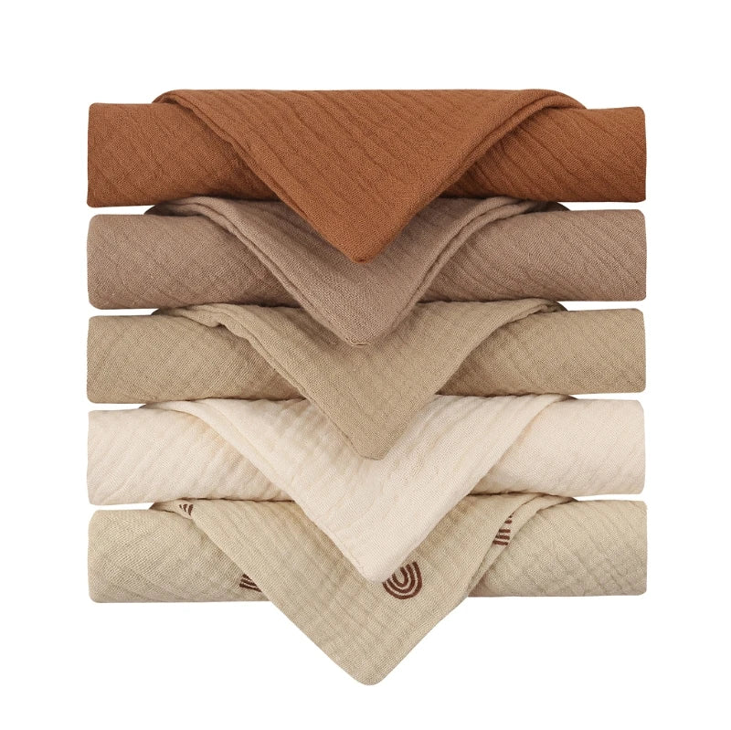 Set of 5 I YAN square cotton baby face towels and burp cloths, soft, absorbent gauze for feeding, wiping, and gentle baby care