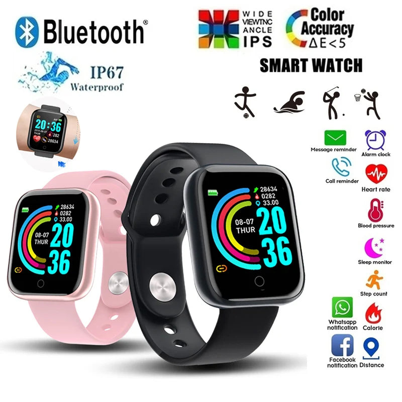I YAN Y68 color screen sport watch with heart rate, blood pressure, pedometer, and fitness tracking on a sleek smart wristband.