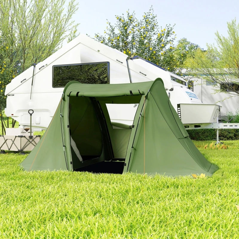 3 Man Camping Tent with Living Area and 2 Bedrooms,3000mm Waterproof Family Tent with Sewn-in Groundsheet,Green  ﻿