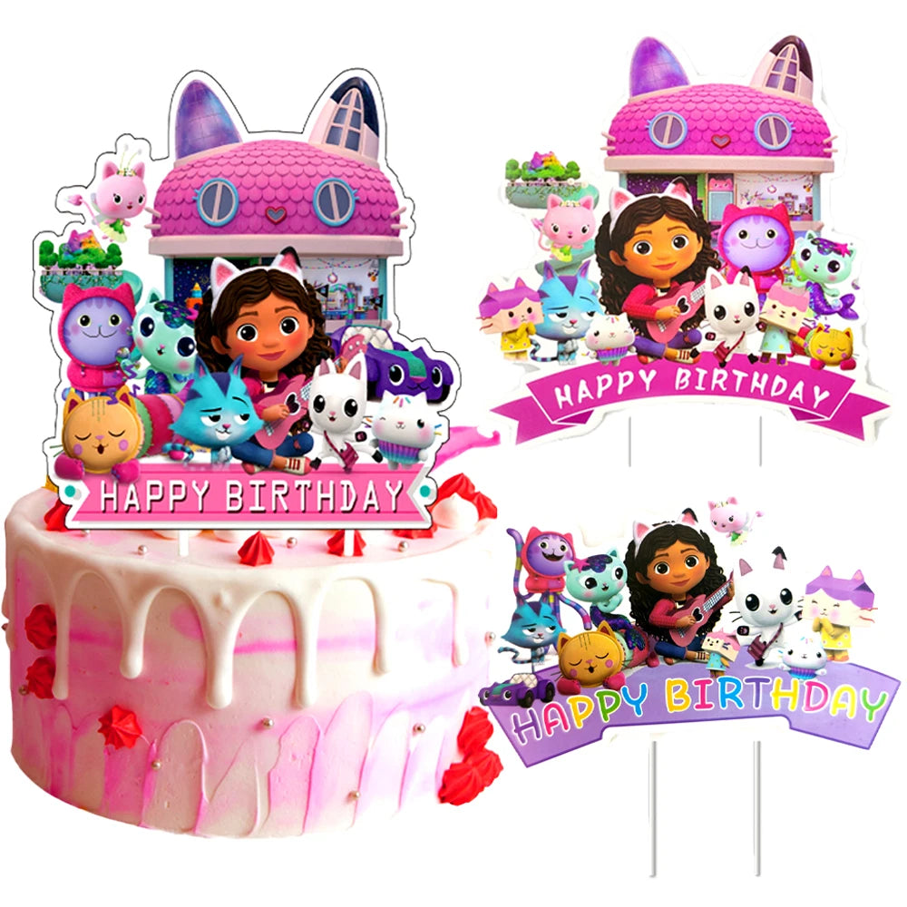 Gabby House Theme Cake Decoration Cake Card Topper Kids Girls Birthday Party Supplies Baby Shower Cupcake Picks