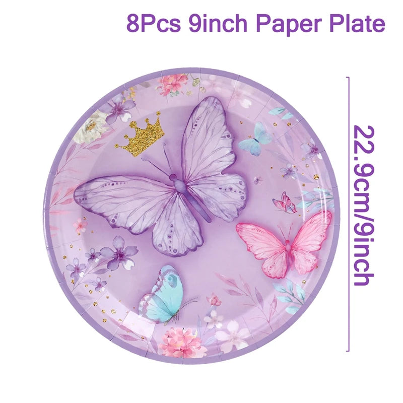 Butterfly Birthday Party Decoration Kids Girls Butterfly Party Disposable Tableware Paper Cup Plate Birthday Baby Shower Party - I YAN