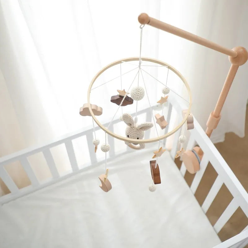 Baby Cloud Crib Mobile with Musical Box – Wooden Rattle Toy for Newborns 0–12M - I YAN