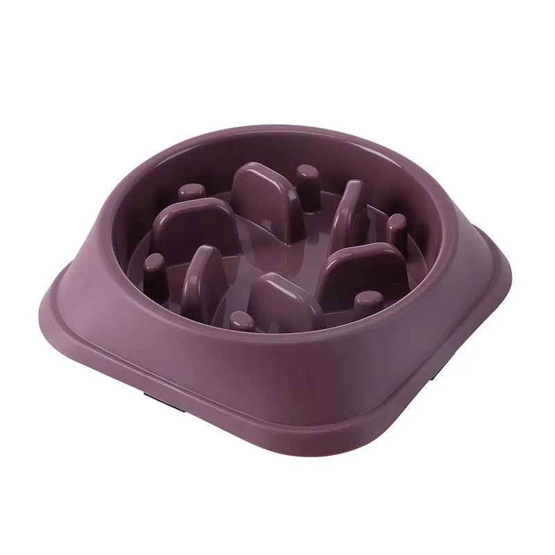 I YAN pet slow food bowl for cats and dogs, round, anti-choking, non-slip, thickened, in multiple colors, designed for healthy eating.