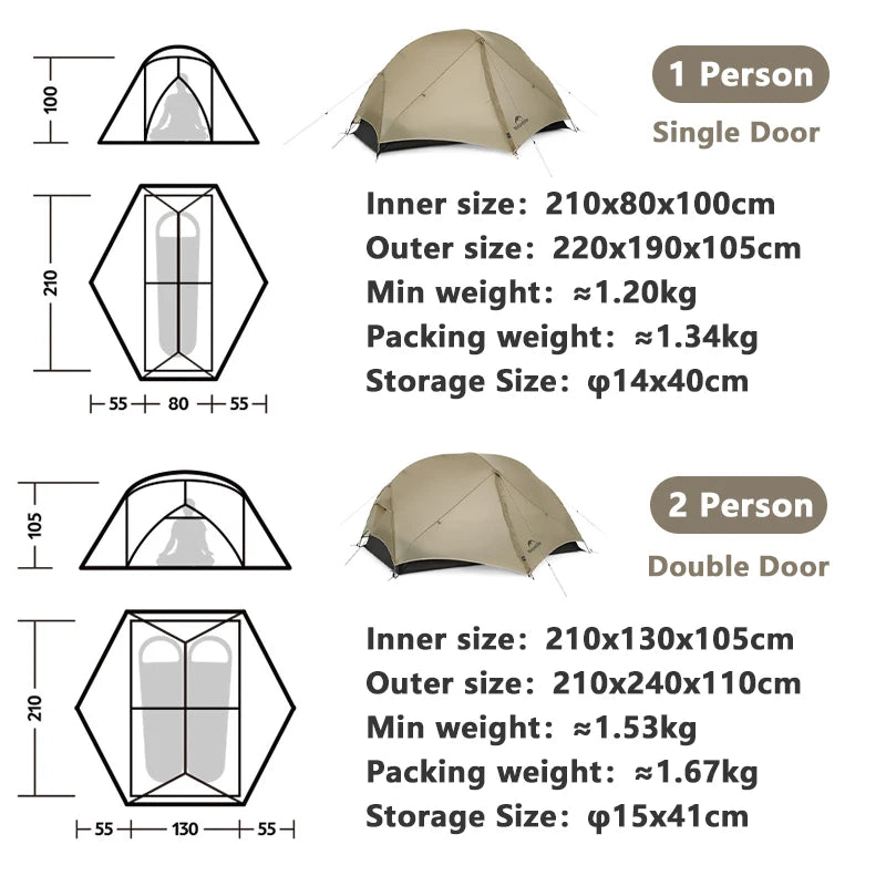 Tent Camping 1 2 Person Tent Outdoor Travel 15D Waterproof Ultralight Backpacking Shelter Tent Hiking