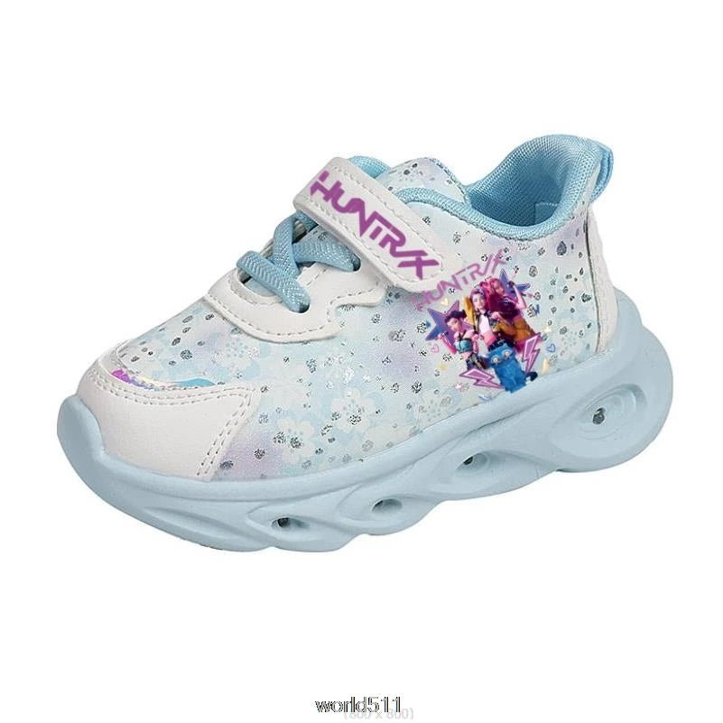 Children's LED Shoes Kpop Demon Hunter Light Up Sneakers Kids Mesh LED Shoes Flashing Lights Toddler Cartoon Sports Shoes Girls