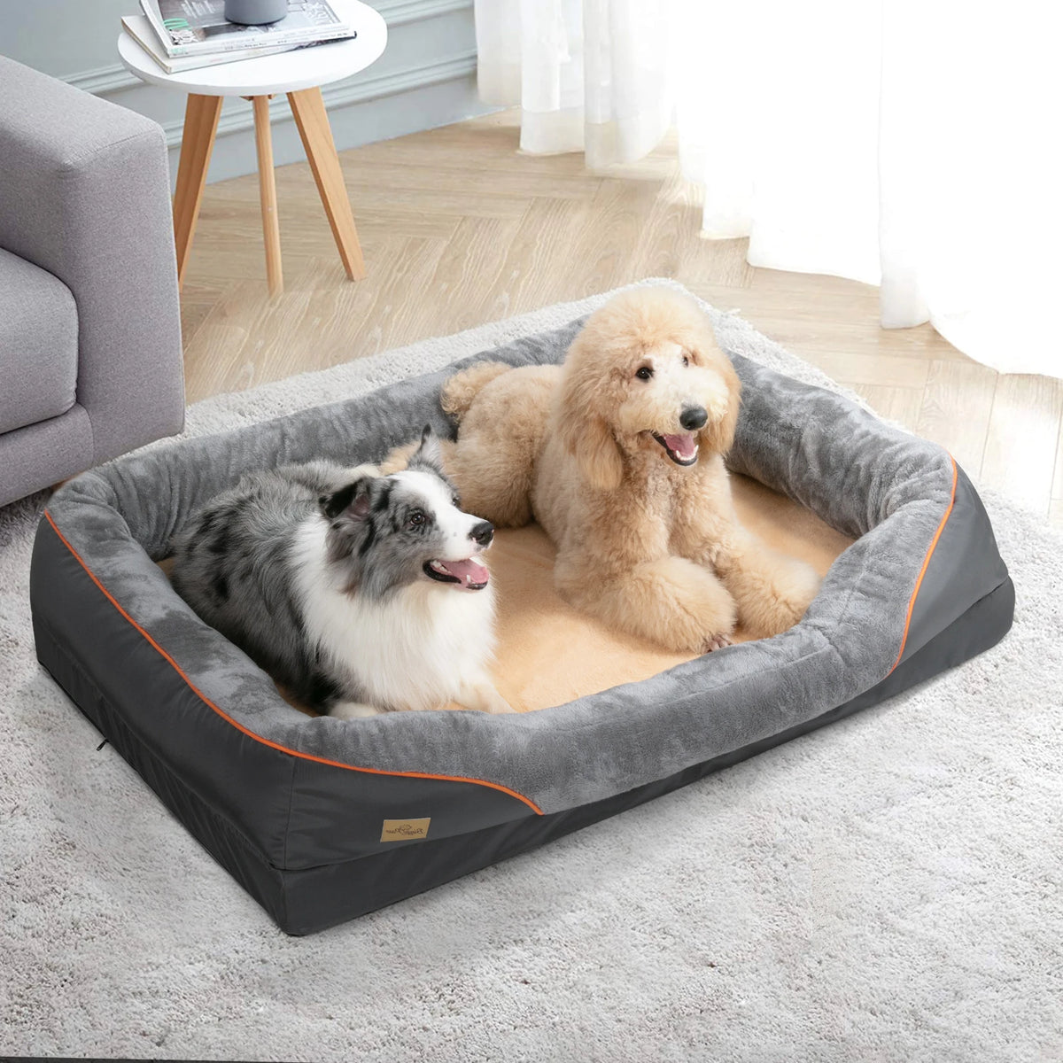 Large I YAN dog bed with soft, warm fleece, waterproof cover, anti-allergy material, and removable washable cover for pets.
