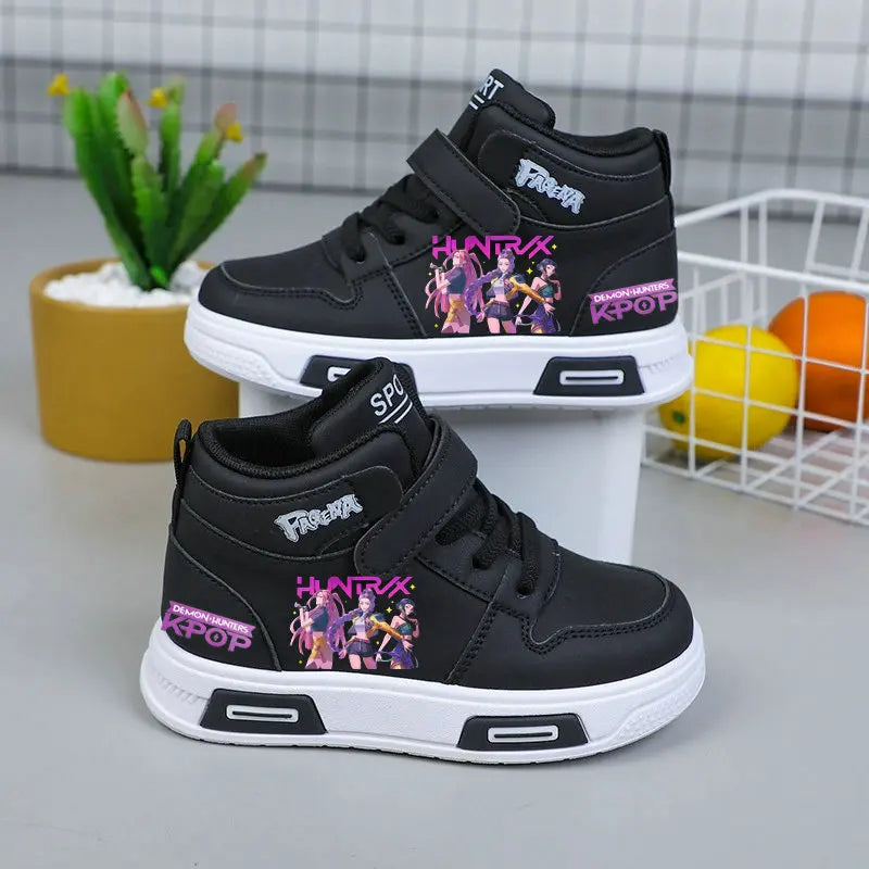 Kpop Demon Hunters High Top Sneakers for Kids Boys Girls Fashion Sport Shoes Anti Slip Casual Footwear Children Leather Sneaker