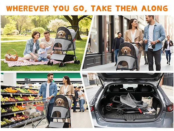 Foldable Pet Stroller Lightweight 4 Wheel Dog Stroller for Small Dogs Cats Portable Travel Pet Cart with Breathable Mesh
