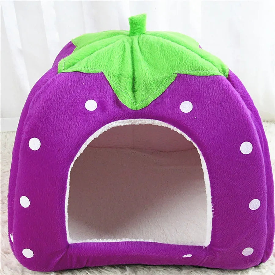 Strawberry Pet Bed for Dog, Puppy Cats Indoor Foldable Soft Warm Bed, Pet House Kennel Tent, S