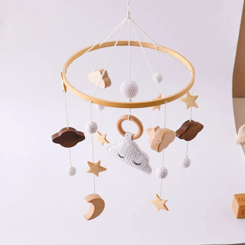 Baby Cloud Crib Mobile with Musical Box – Wooden Rattle Toy for Newborns 0–12M - I YAN