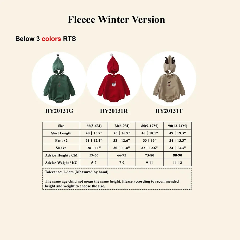 0-24M Christmas Baby Rompers Sets Infant Embroidery Cartoon Thicken Fleece Jumpsuit with Hat Long Sleeve Onesie Newborn Clothes