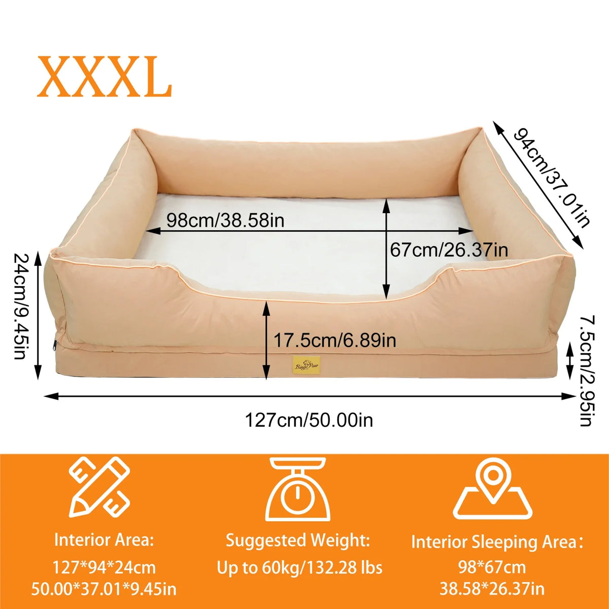 Orthopedic dog bed by I YAN with foam bolster, waterproof lining, removable cover, suitable for large, XL, 2XL, 3XL dogs.
