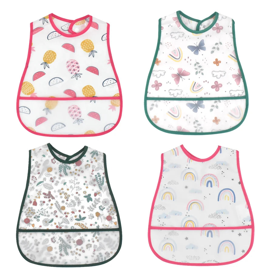 4Pcs/Set Cute Cartoon Pattern EVA Baby Bibs Adjustable Dirt Proof Waterproof Baby Bibs Big Pocket Burp Cloths for Girls Boys