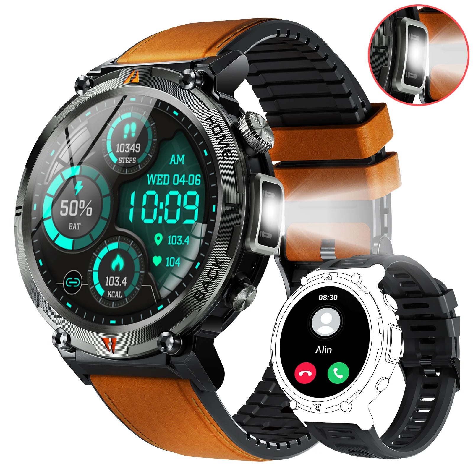 Bluetooth Call smartwatch for men Full Touch Screen With Health Monitor heart rate Flashlight Smart watch