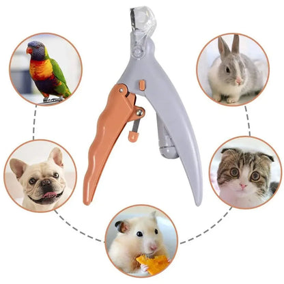 I YAN professional pet nail clipper with LED light for cats and dogs, featuring scissors-style design for safe, precise nail trimming.
