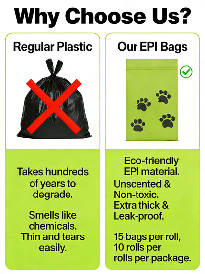 I YAN eco-friendly dog poop bags made of leak-proof extra thick EPI material, unscented pet waste bags for outdoor dog walking.