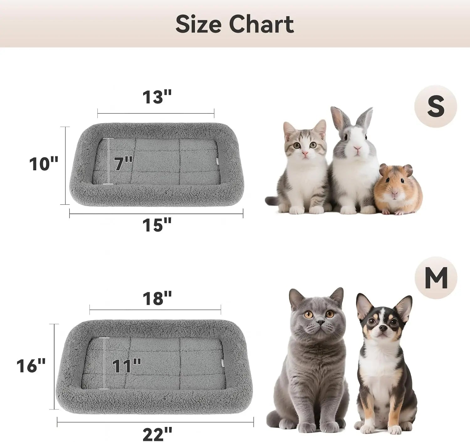 Soft Cat Bed with Raised Rim, 15x10 inch, Machine Washable, Non-Slip Bottom, for Small Pets