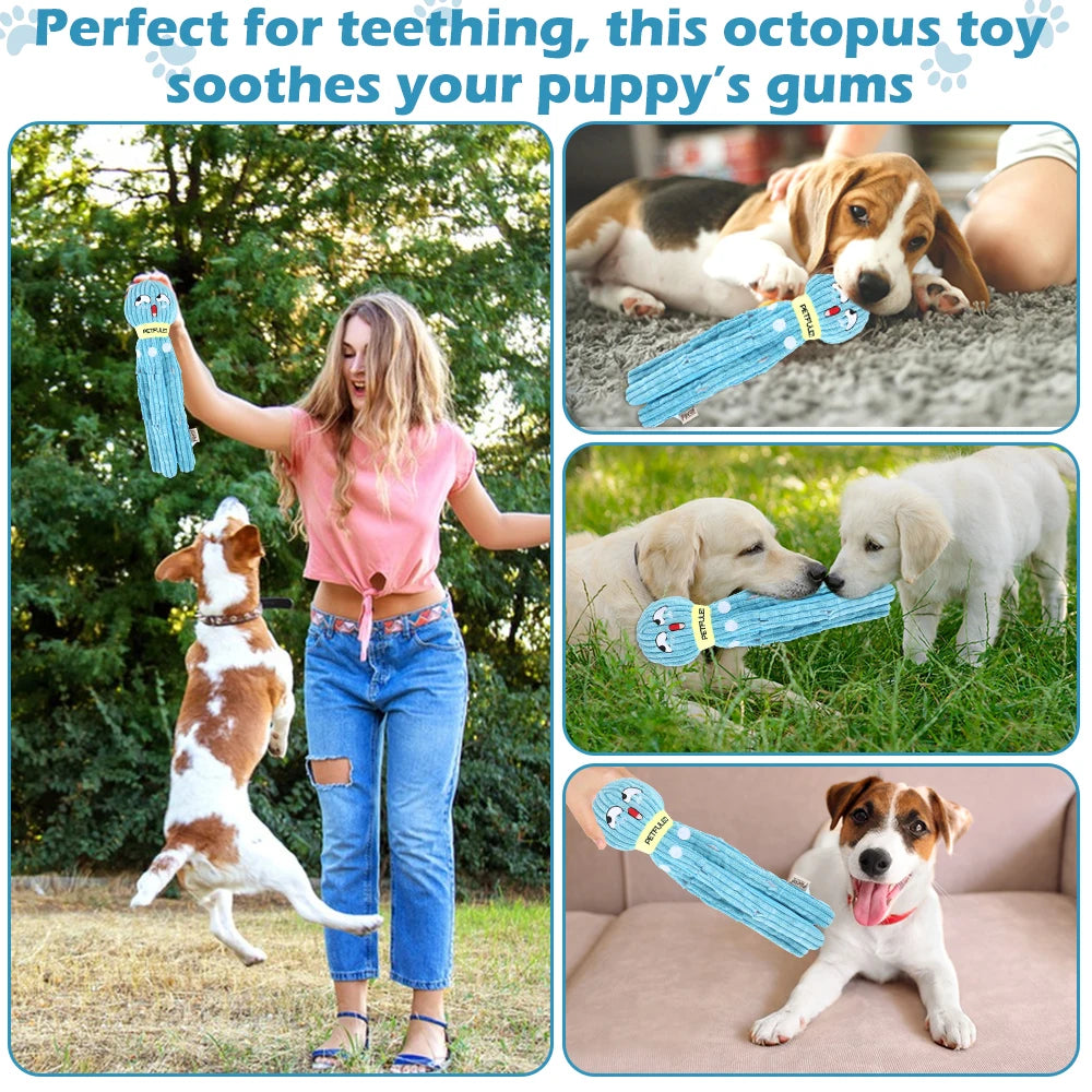 I YAN dog snuffle octopus plush toy with interactive puzzle and slow feeding design, soft and colorful for playful dogs.