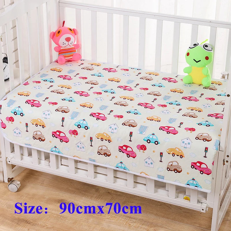 I YAN waterproof baby changing pad cover with colorful printed design on soft fabric, ideal for travel mattress and diaper pad protection.