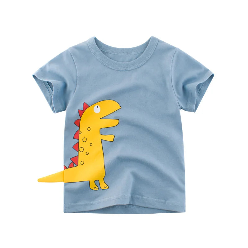 Colorful printed cartoon boys T-shirt from I YAN OLEKID 2025 summer kids clothing, short sleeve toddler top for ages 2-8 years.