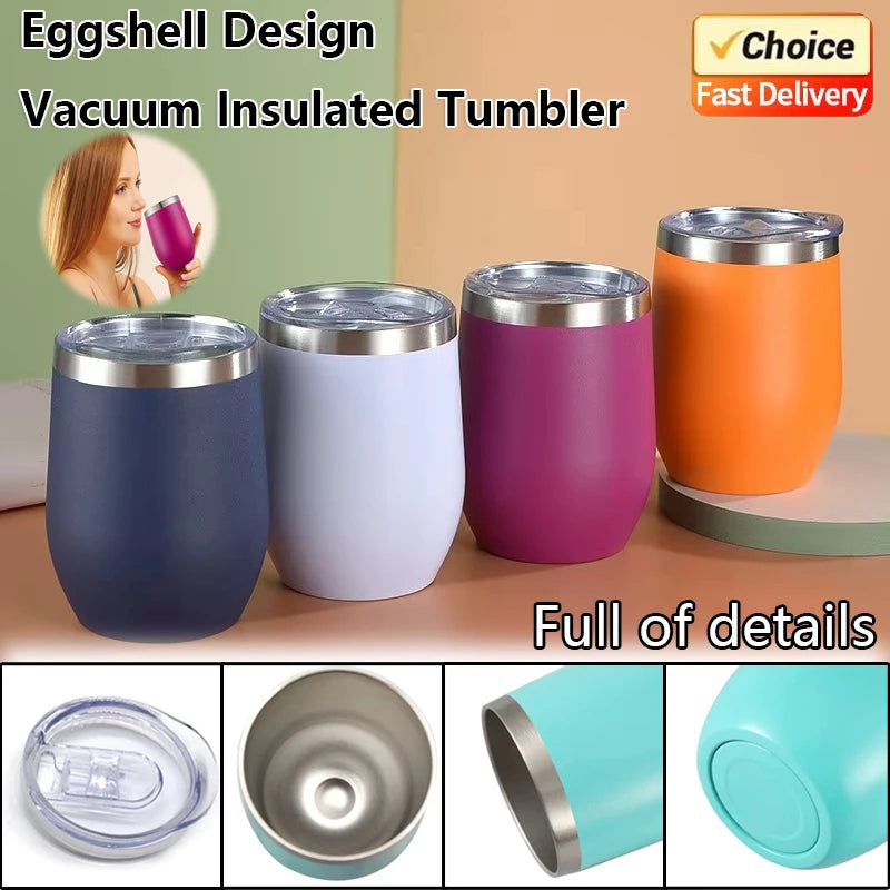 360ml Stainless Steel Eggshell Wine Tumbler Double Wall Vacuum Insulated Cup for Coffee Tea Office Home Travel