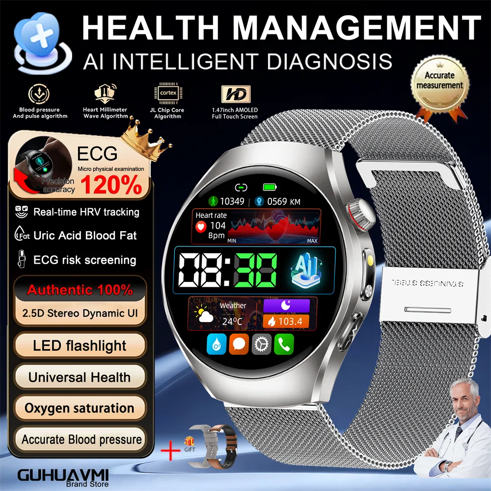 2026 New Nursing Grade Body Analysis Smart Watch  ECG Blood Lipid Uric Acid Body Fat Sport IP68 Voice Call SmartWatch Man Women