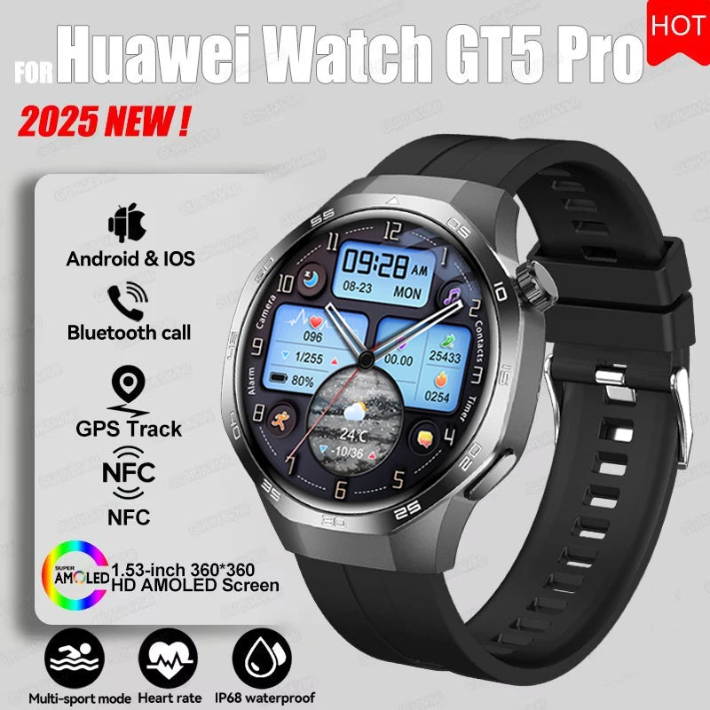 Watch 5 Pro GPS Track Compass Smart Watch Men 360*360 AMOLED Screen NFC BT Call Waterproof Health Monitor Man Smartwatches