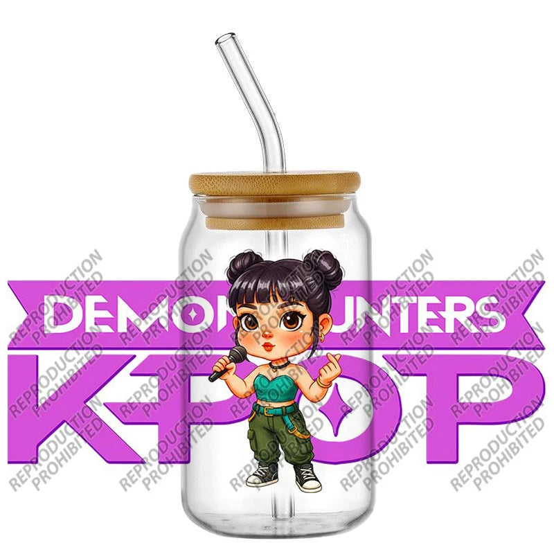 Popular K-POP cartoon Hunter design easy peel waterproof DIY Decals 3D uvdtf tumbler transfers stickers 16oz uv dtf cup wrap