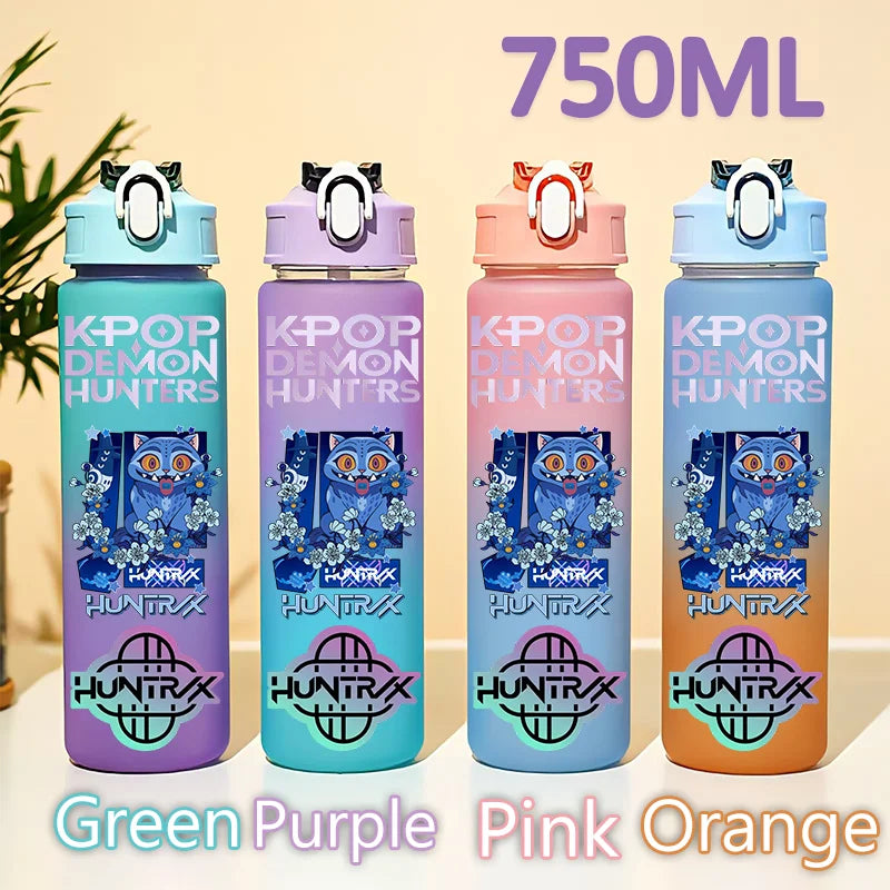 kpop 750ML Demon Hunters Bottle Gourde Gradient Color Water Cup Plastic Drinking Cup gradient straw cup gift