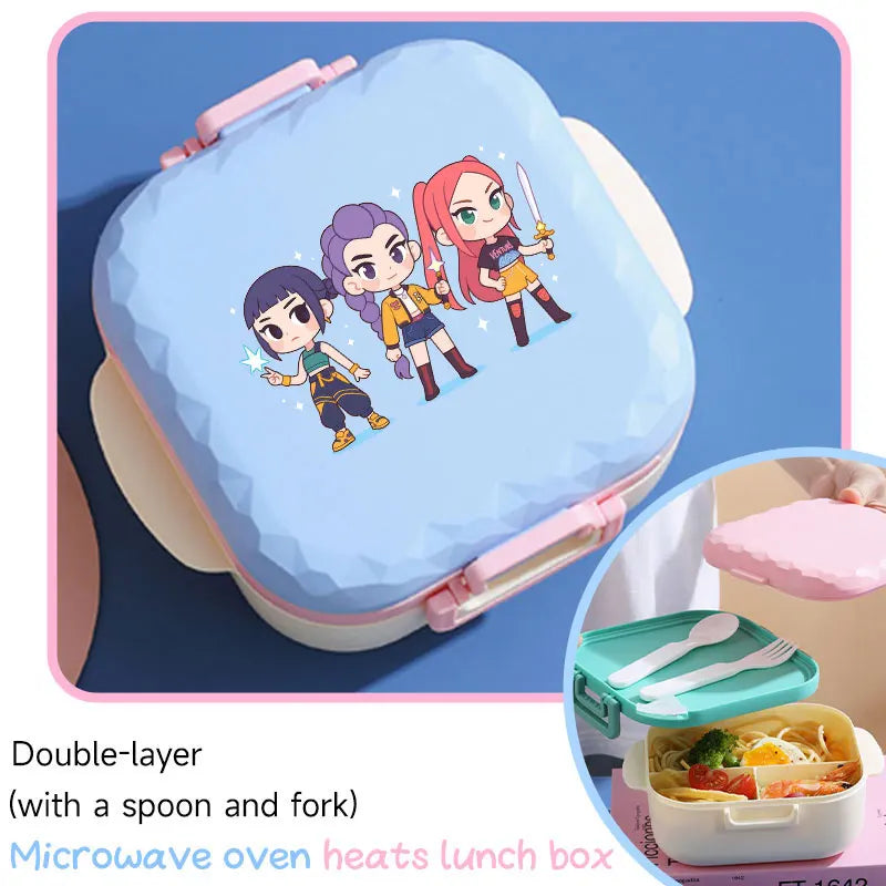 I YAN 800ml BPA-free KPop-themed lunch box with spoon and fork, microwave-safe, portable for students and office workers.