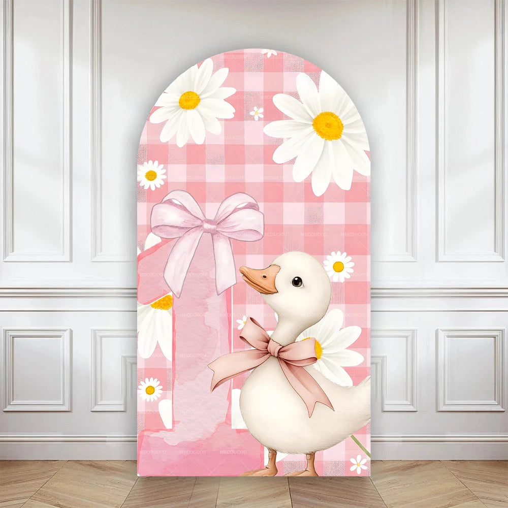 Cartoon big white goose bow arch background customizable baby one-year-old babyshower decorativebackground double-sided printing