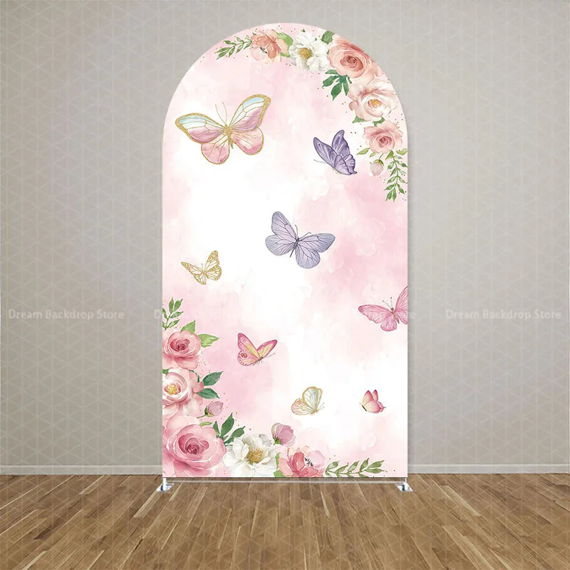 Custom Double-sided Wonderland Fairy Mushroom Butterfly Arch Backdrop Cover Girls Birthday Party Baby Shower Decor Background