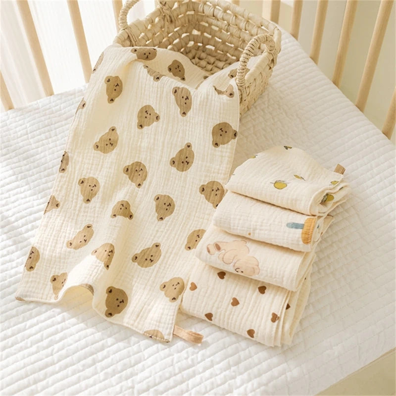 I YAN cotton muslin baby face towel and burp cloth set with soft, absorbent infant washcloths and drooling bibs for newborns.