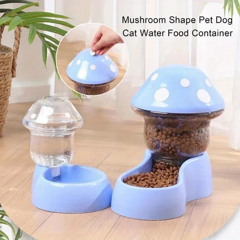 I YAN automatic cat feeder with water dispenser and mushroom-shaped food container, large capacity pet bowl and water storage device.